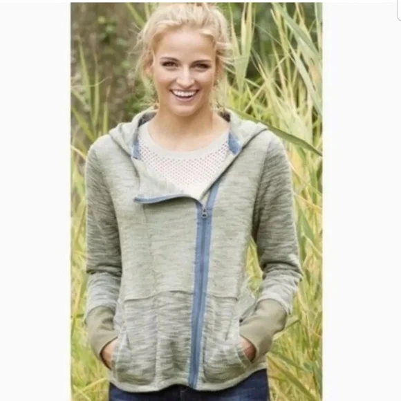 💥Matilda Jane Lowland Marshes Green Moto Zip Knit Hooded Jacket M - Picture 2 of 6